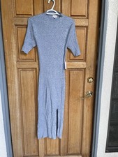 NWT Song of Style Open Back Ribbed Knit Midi Dress Blue Tie Back Cutout L
