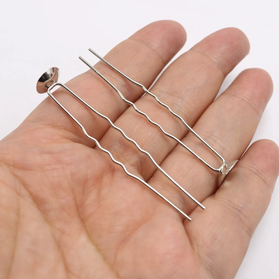 20 PCS Bridal Hair Combs - Silver Wavy U-Pins with 10mm Bowl Pads for Wedding - Image 2 of 4