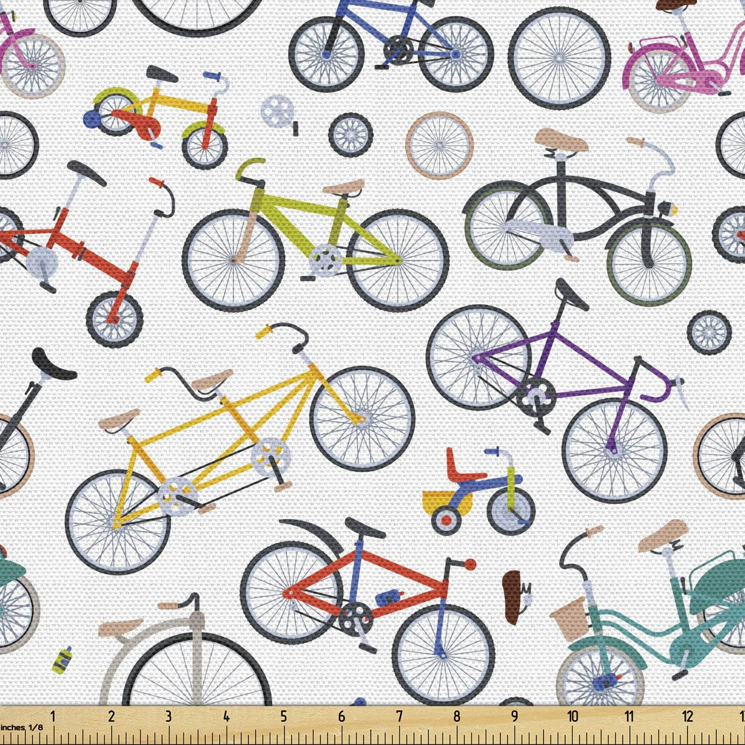Fabric By The Yard, Retro Colorful Bicycles Of All Styles An