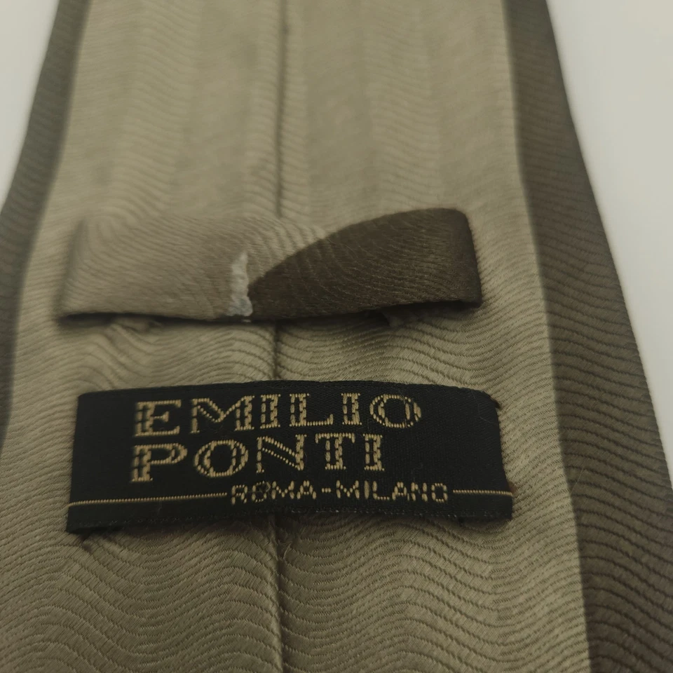Emilio Ponti 100% 真丝手工领带绿色米色金色条纹圆点 3.5 英寸宽意大利 — 第 4/4 张图片