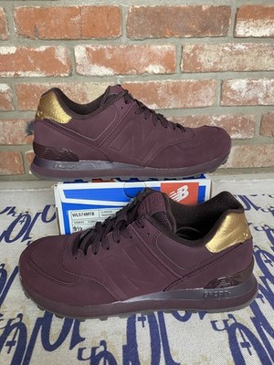 Size 9.5W - New Balance 574 Maroon Gold Preowned Original Box WL574MTB