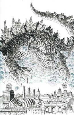 GODZILLA VS AMERICA KANSAS CITY #1 IDW 1:50 BUSTER MOODY B&W VIRGIN VARIANT NM