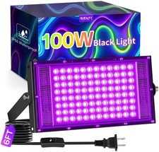100W Black Light IP66 Waterproof, Outdoor Flood Light with Plug Switch, Power...