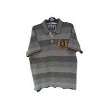 St George by Duffer MMIV Short Sleeve Cotton Grey Striped Polo Shirt Size L