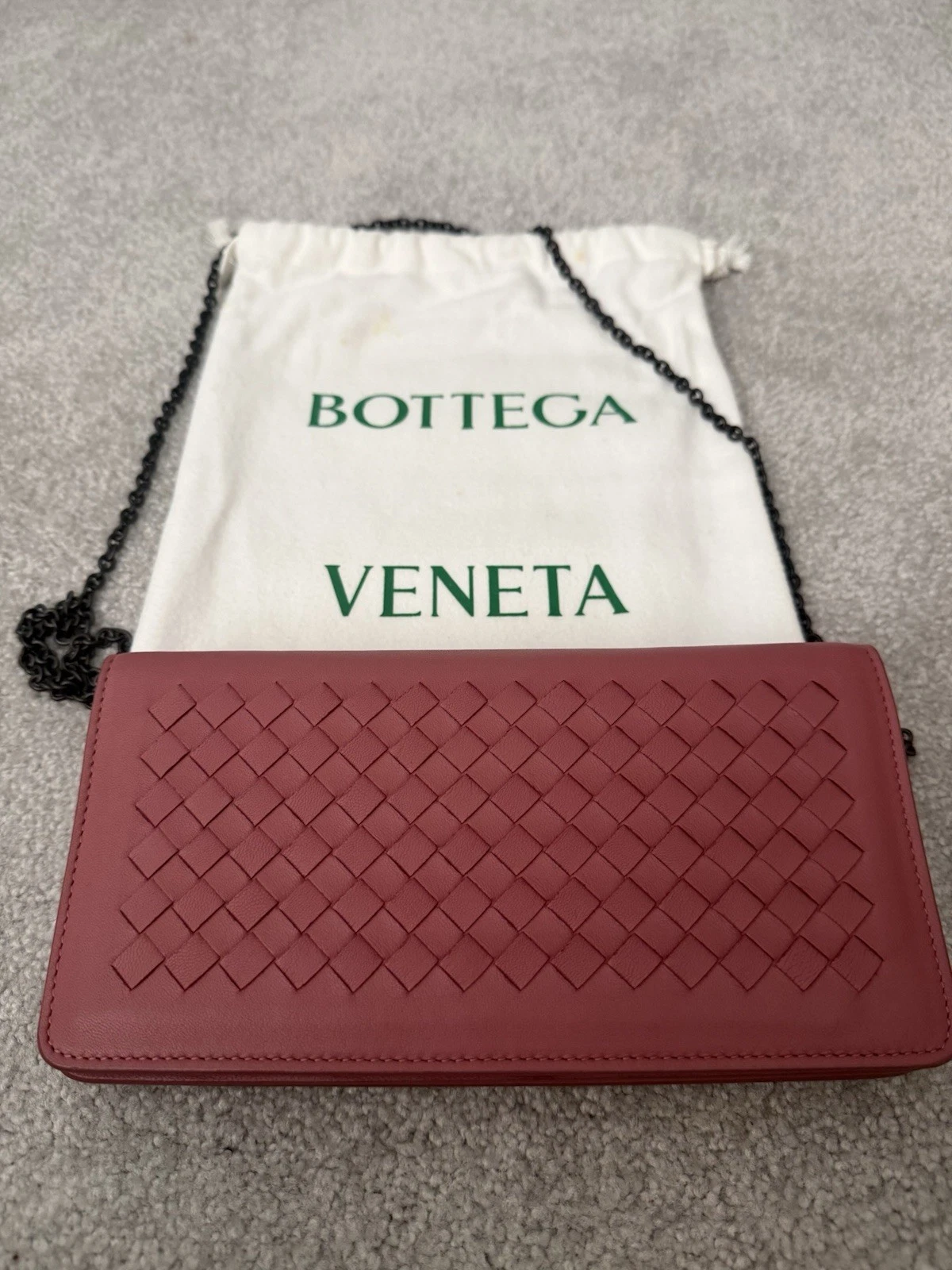 Bottega Veneta — Bottega Veneta Intrecciato Dusty Pink Mauve Wallet On Chain