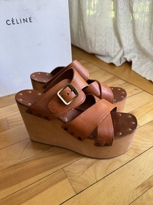 Celine Phoebe Philo Rare platforms Clogs Sandals veg tan leather