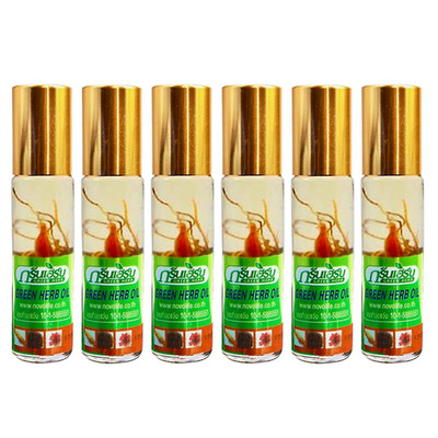 6X Green Herb Oil Thai Dizziness Relief Pain Headache Stuffy Nose 8cc
