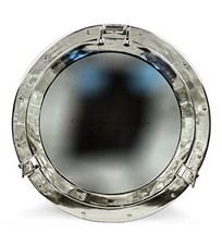 Large Beautiful Silver Metal Mirror Nickel Aluminum Porthole 15"L x 15"W