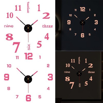 Customizable 3D Luminous Wall Clock in Eye Catching Pink for Home Decoration