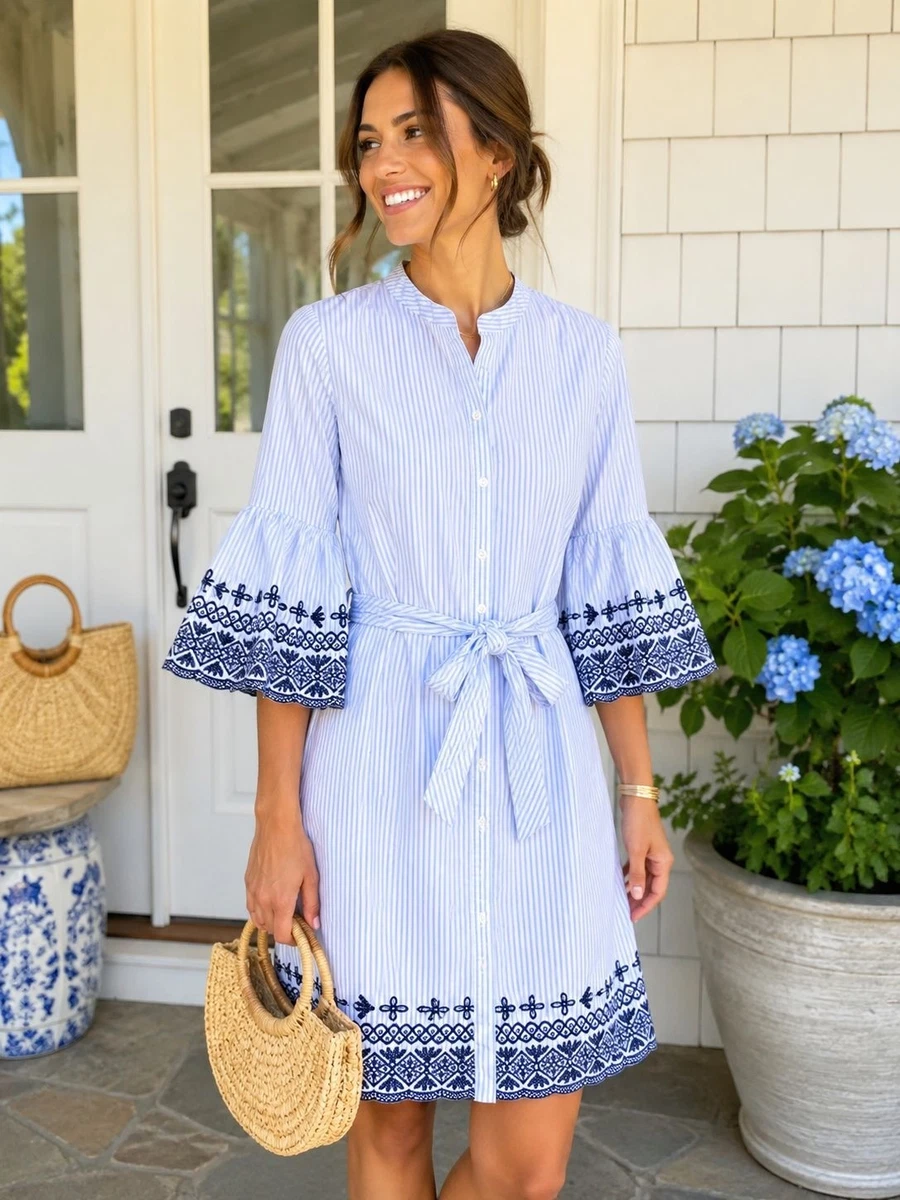 women extra fine cotton a-line striped 3 4 sleeve dress Sheath 3/4 Dresses for for sale This striped dress will