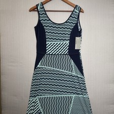 Donna Ricco Maxi Dress Womens 8 Navy Blue Turquoise Geometric Print Sleeveless