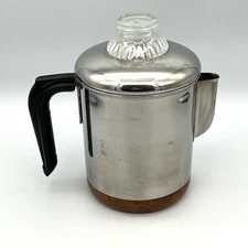 Revere Ware Pre-1968 Copper Bottom Percolator 6 Cup Coffee Pot w/ Double Ring