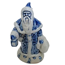 Rowe Pottery Works 7" Santa blue salt glazed Xmas artist signed Delaronde 1991