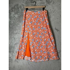 Maeve The Lille Side Slit Midi Skirt Orange Floral A Line Anthropologie 14 New
