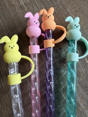 PiCK 1-Colorful Pastel Neon Easter Bunny-peep Style 3D Straw Topper-10mm SWiRL