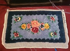 Latch Hook Bath Rug Floral Garden Completed MCM 70s 80s Cottagecore 22X38" VTG