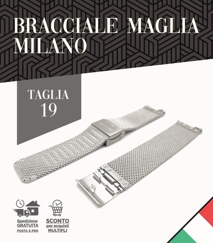 bracciale acciaio cinturino maglia milano 16 18 19 20 21 22 mm orologio vintage - Foto 9 di 12