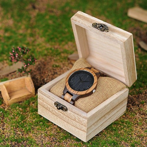 Mens Wooden Black & Zebra Sandalwood Wood Quartz Casual Watch Gift for Dad Men - Picture 5 of 11