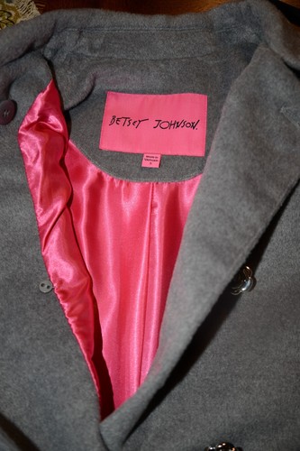 BETSEY JOHNSON Brand NEW Gray COAT JACKET Peplum Hem Rose Buttons Wool Feel S - Picture 4 of 5