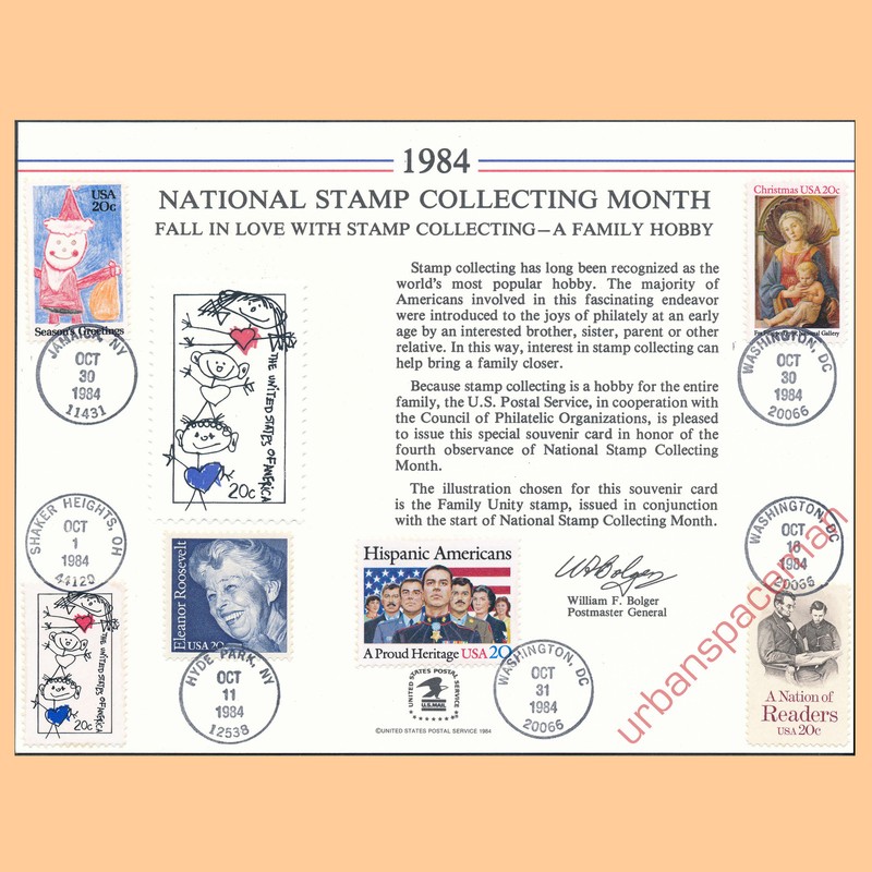 PS53 National Stamp Collecting Mo. '84 USPS Souvenir Card 2103 2104 2105 FD Cxls