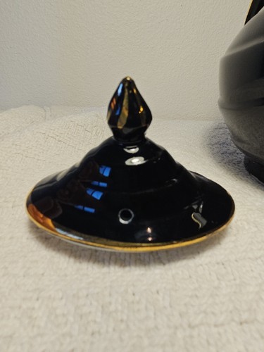Vintage Hall Aladdin Genie Style Cobalt Black/Gold Ceramic Teapot Art Deco USA - Picture 8 of 17