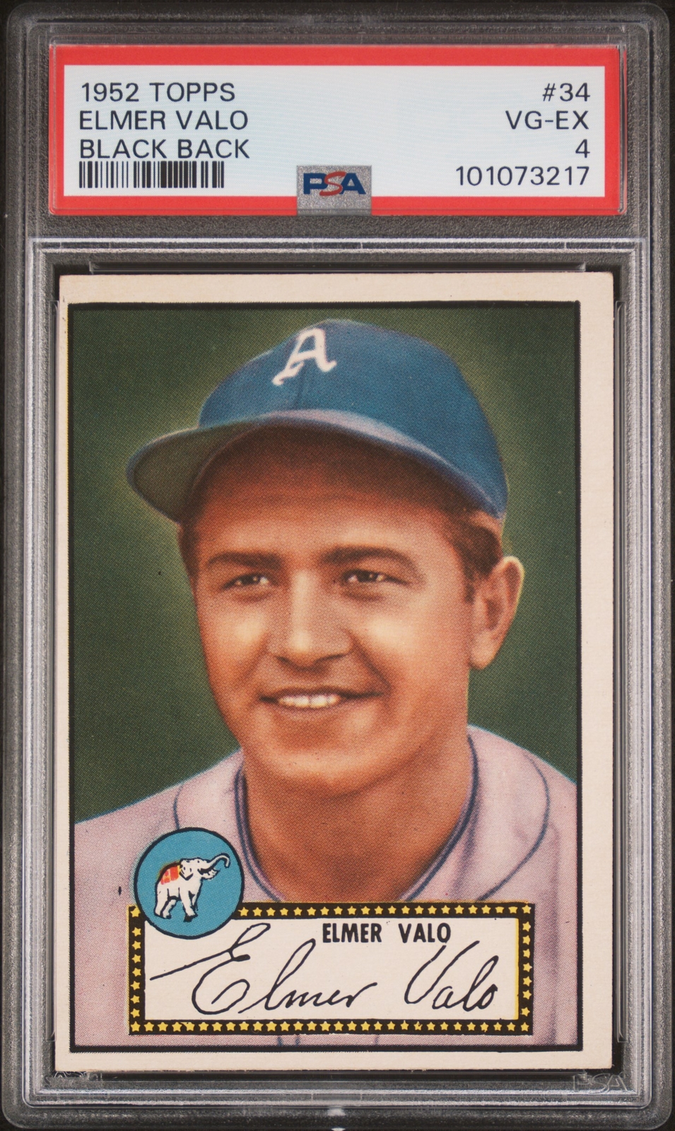 1952 TOPPS BLACK BACK #34 ELMER VALO PSA 4