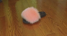 Real Fox Fur Slide Sandals Slippers Slides Coral Pink