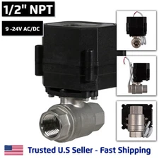 1/2" Stainless Steel Motorized Electric Ball Valve 9V 12V-24 Volt AC/DC, 2 Wire
