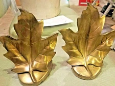 Maple Leaf Bronze Gilt Finish Bookends 1950 by Philadelphia Manufacturing Co