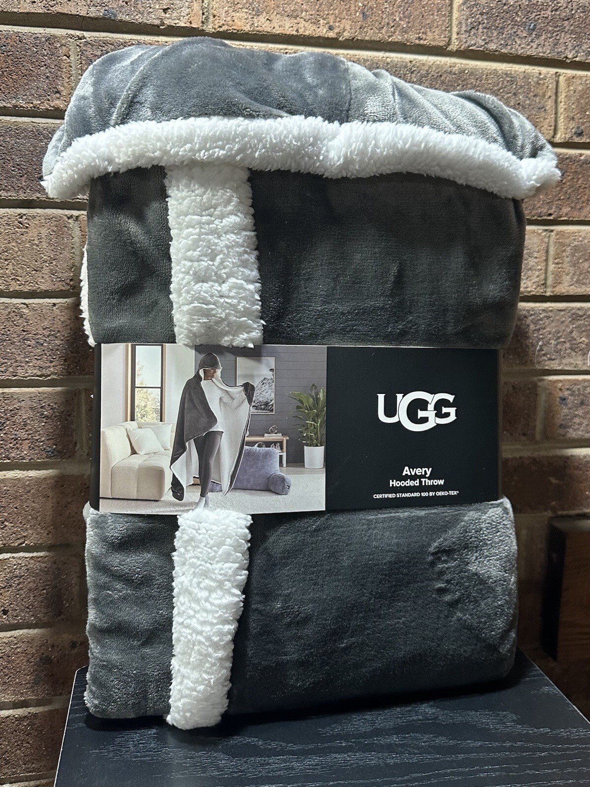 NEW UGG Avery Hooded Throw Dark Grey 50in X 60in eBay