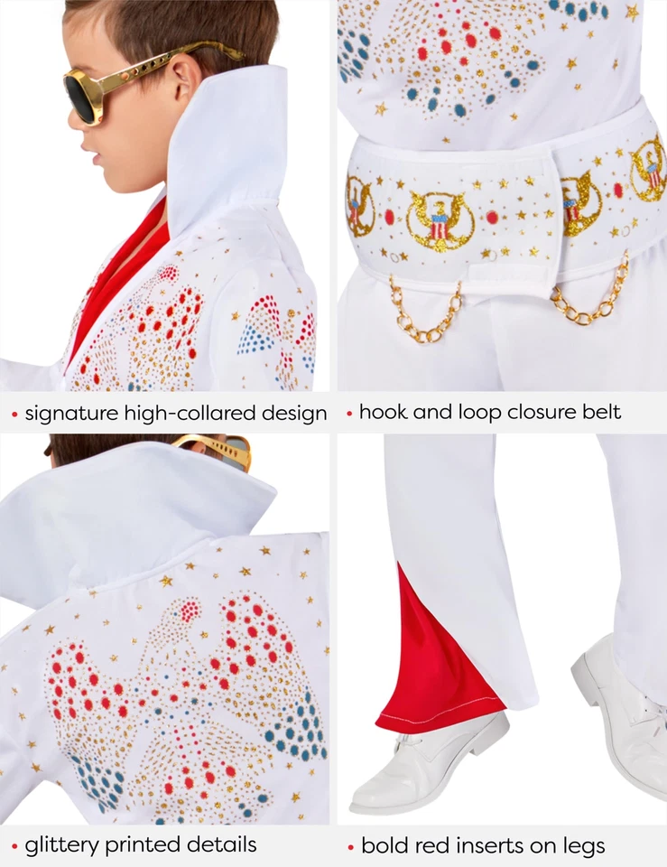 Deluxe Elvis Costume Jumpsuit for Kids Authentic Licensed Toddler Outfit - Image 3 of 4