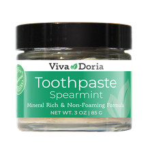 Viva Doria Fluoride Free Natural Toothpaste, Spearmint, 3 oz Glass Jar