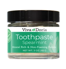Viva Doria Fluoride Free Natural Toothpaste, Spearmint, 3 oz Glass Jar