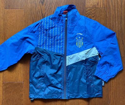LI Kids Jersey-Lined Raincoat Jacket Blue/White Size S  (5-6)