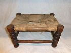 Antique Pennsylvania Wood Foot Stool, Weaved Seat, Turned Legs, Primitive