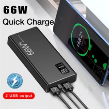 2 USB 66W 40000mAh Power Bank Portable Super Fast Charger External Battery Pack