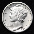 1934 Mercury Silver Dime Nice AU FREE SHIPPING