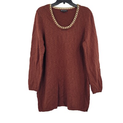I.N.C. Women's Chain-Embellished Tunic Pullover Sweater Deep Sienna XL