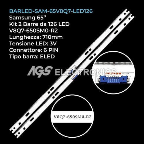 SAMSUNG V8Q7-650SM0-R2 BN96-45622A QN65Q75FN 2 BAR STRIP 126 LED TV KIT