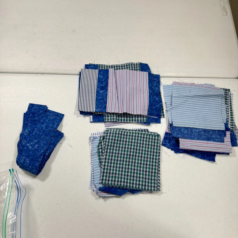 vintage fabric quilting pre cut square purple green plaid  cotton 10 oz - Image 3 of 4