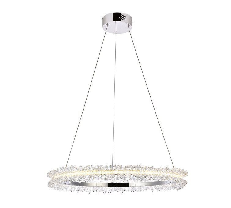 Modern Chrome Crystal LED Chandelier for Foyer Dining Room Kitchen 34-Inch Lighting Fixture