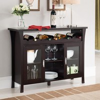 Server Open Wine Rack Wood Framed Glass Door 2 Cabinets Open Storage Espresso Server Open Wine Rack Wood Framed Glass Door 2 Cabinets Open Storage Espresso