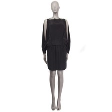 60673 auth BALENCIAGA black silk blend BATWING COLD SHOULDER Cocktail Dress 38 S