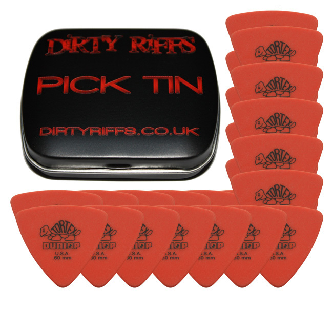 24 x Dunlop Tortex Triangle Guitar Picks - 0.60mm Orange In A Pick Tin