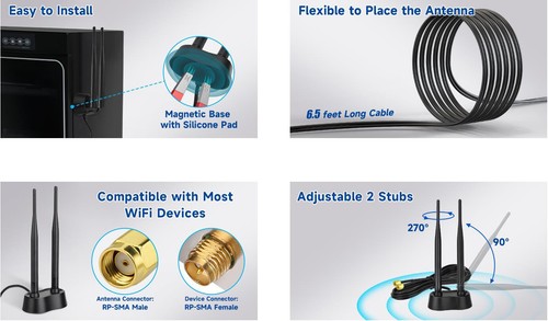 Antenne WiFi Double Bande pour Routeur Wi-Fi PCI PCI-E Carte PC Carte Mère Bluetooth - Photo 5/16