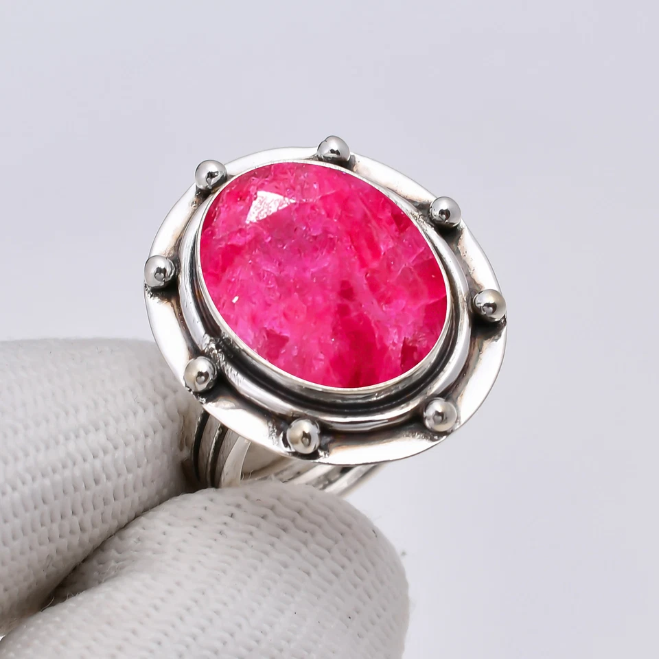 Регулируемое сестринское кольцо из чистого серебра 925 пробы с имитацией рубина V4921 - Изображение 2 из 4