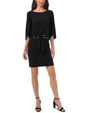 MSK Women's Petite Black Belted Tulip-Sleeve Dress - M - Black