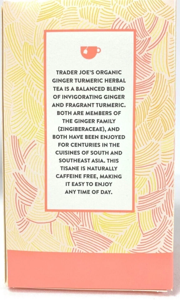3 x Té de hierbas de cúrcuma de jengibre orgánico Trader Joe's 20 bolsitas de té cada una, total 60ct Foto 4 de 4