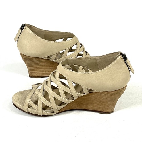 Eileen Fisher Sandals Womens 7 Beige Tan Caged Strappy Leather Wedge Bohemian - Picture 6 of 11