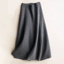 Long Woolen Skirt Knit Skirt Female Long Section High Waist Solid Color Loose